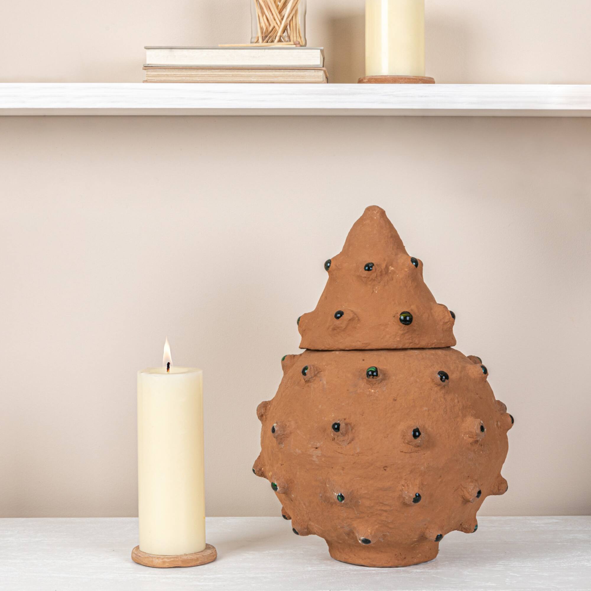 Hello Honey® Decorative Paper Mâché Canister with Glass Marble Accent